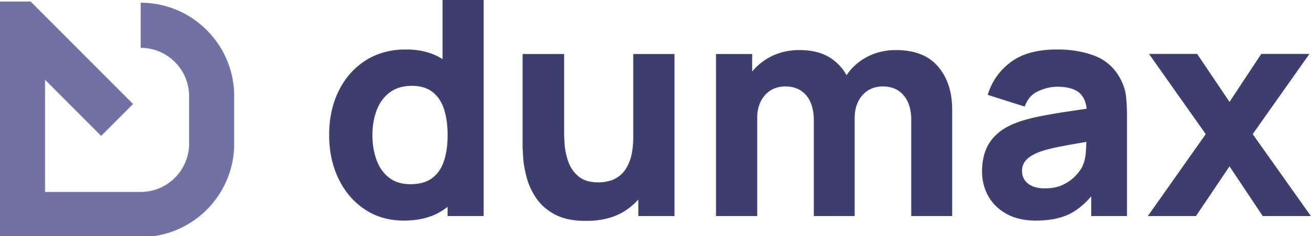 Logo dumax s tmavomodrým nápisom a symbolom z písmen M a D (Dušan Mesároš).