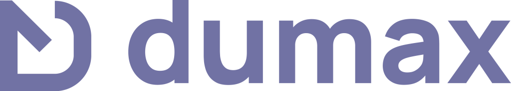 Logo dumax s tmavomodrým nápisom a symbolom z písmen M a D (Dušan Mesároš).